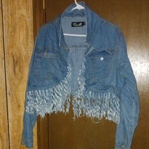 Thrills Dark Blue Fringe Jean Jacket